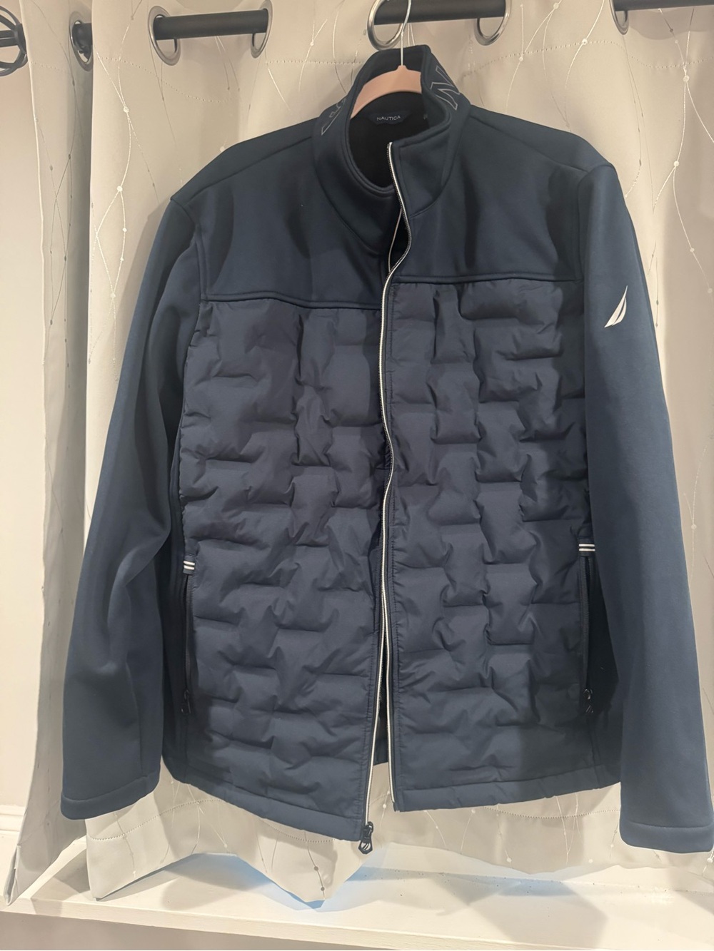 Nautica Men's Navy Quilted Hybrid Puffer Jacket